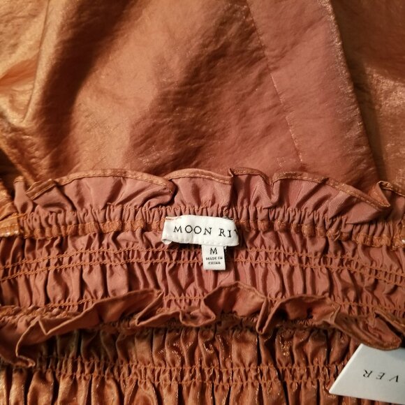 Moon River Copper A Line Midi Dress Smocked Bodice Puff Sleeves Medium NEWw/Tags - Picture 10 of 10